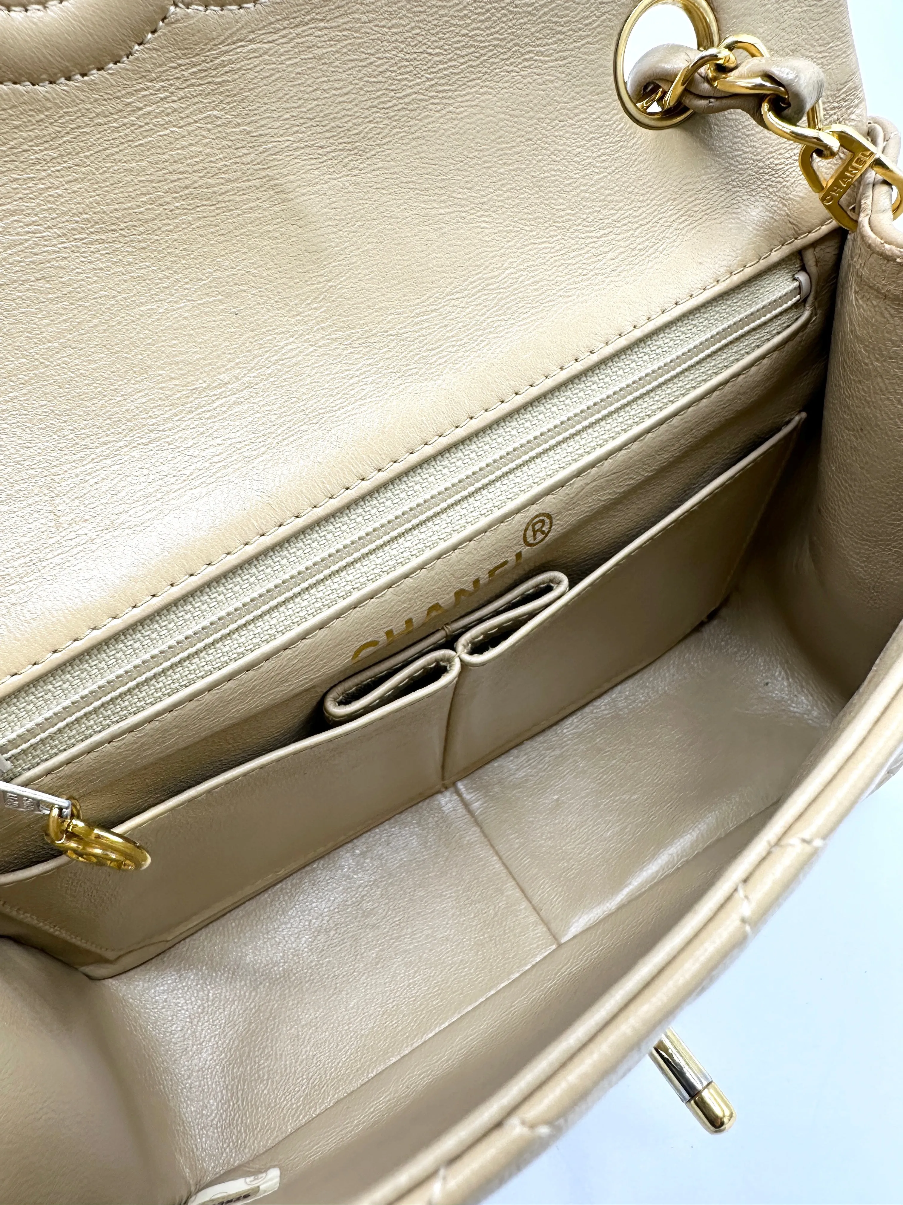 24k Beige Quilted Small Square Flap