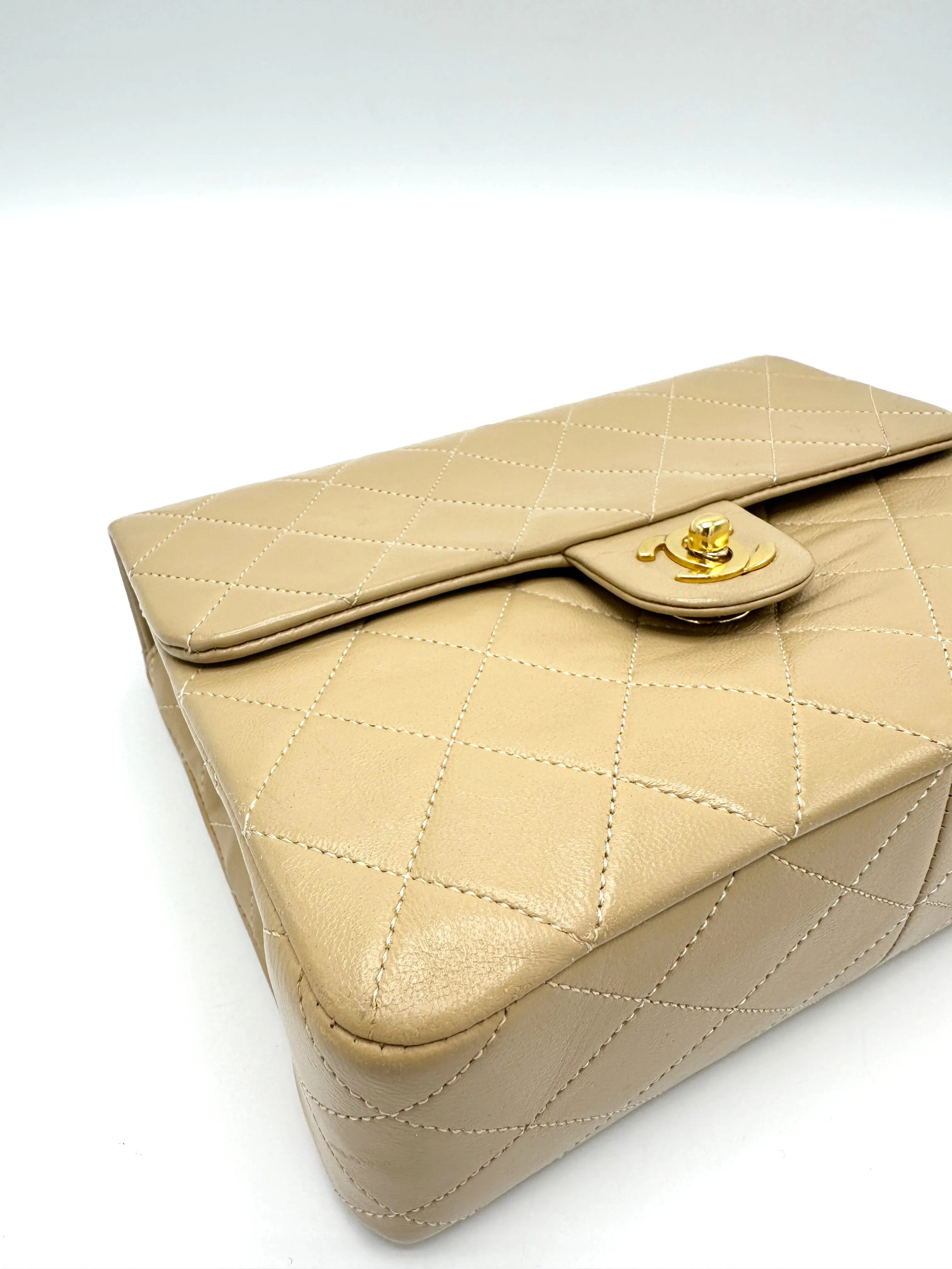 24k Beige Quilted Small Square Flap
