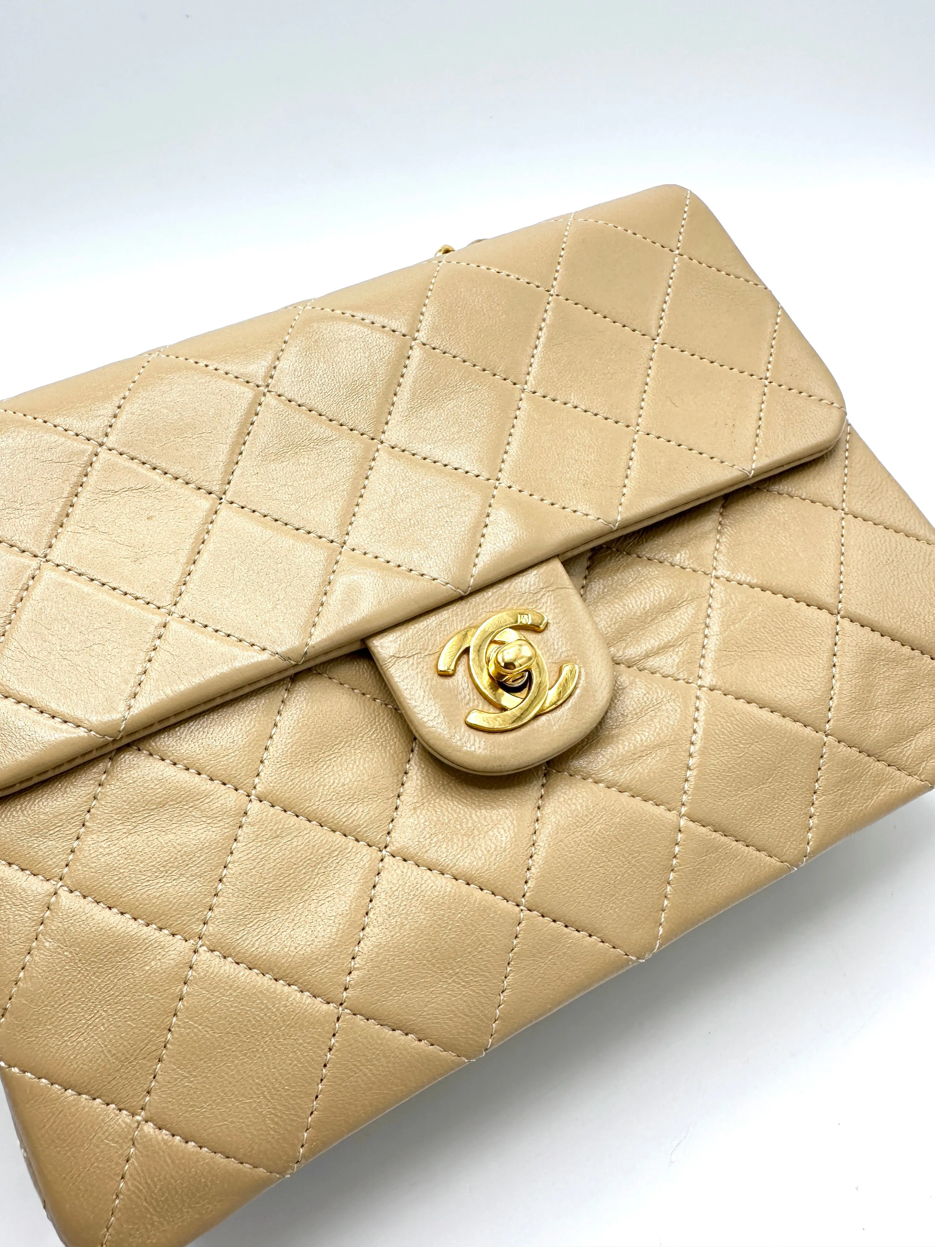 24k Beige Quilted Small Square Flap