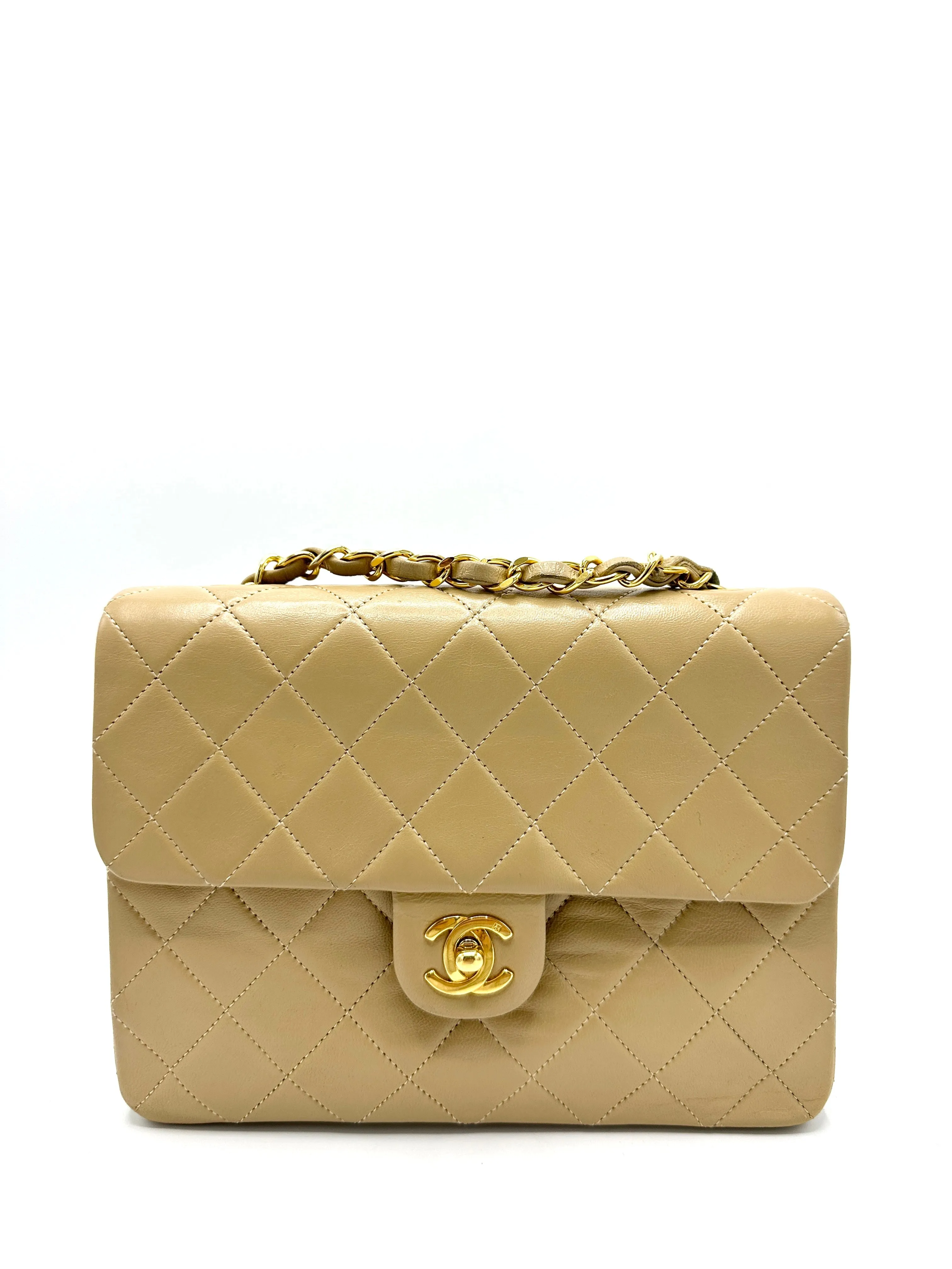 24k Beige Quilted Small Square Flap