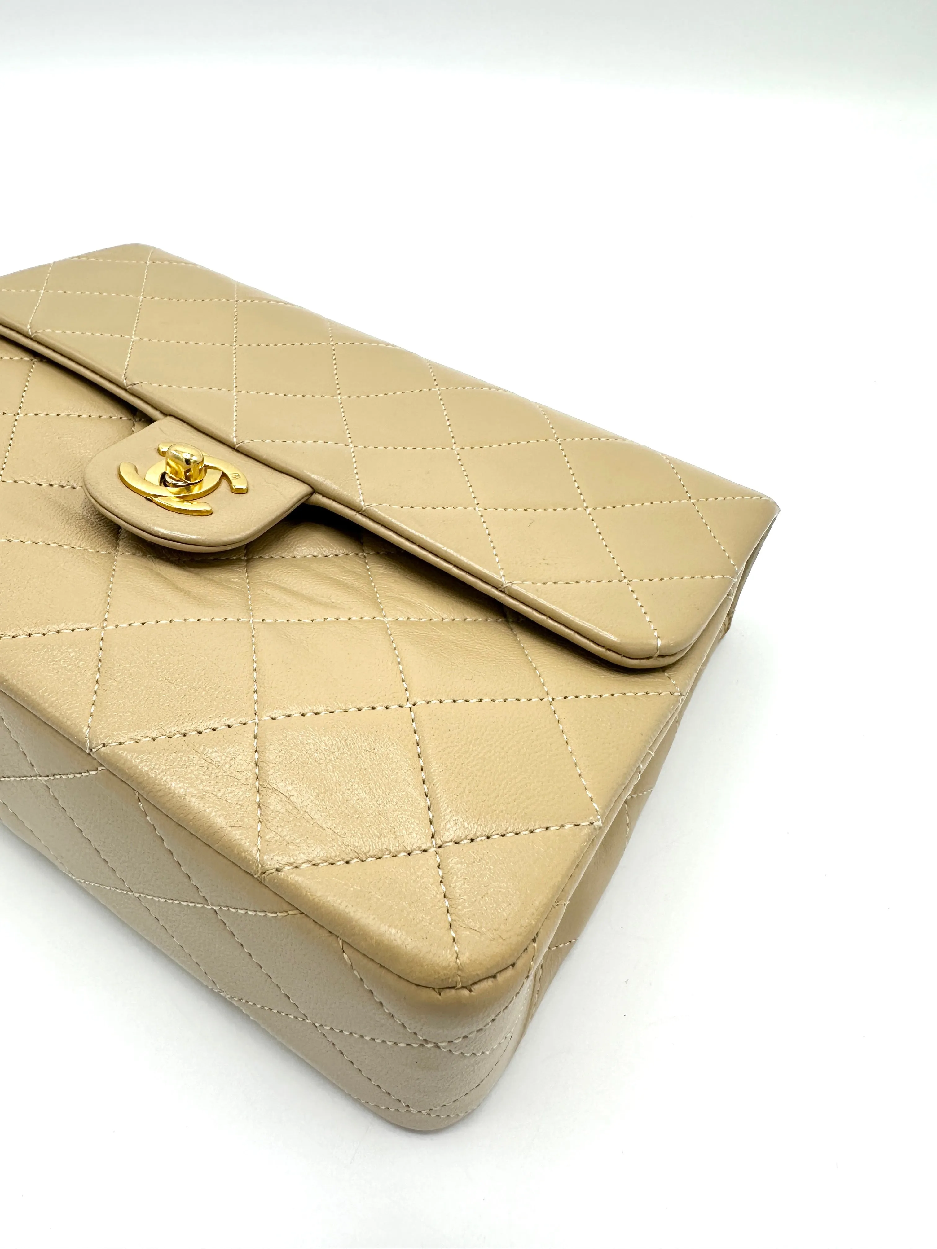 24k Beige Quilted Small Square Flap