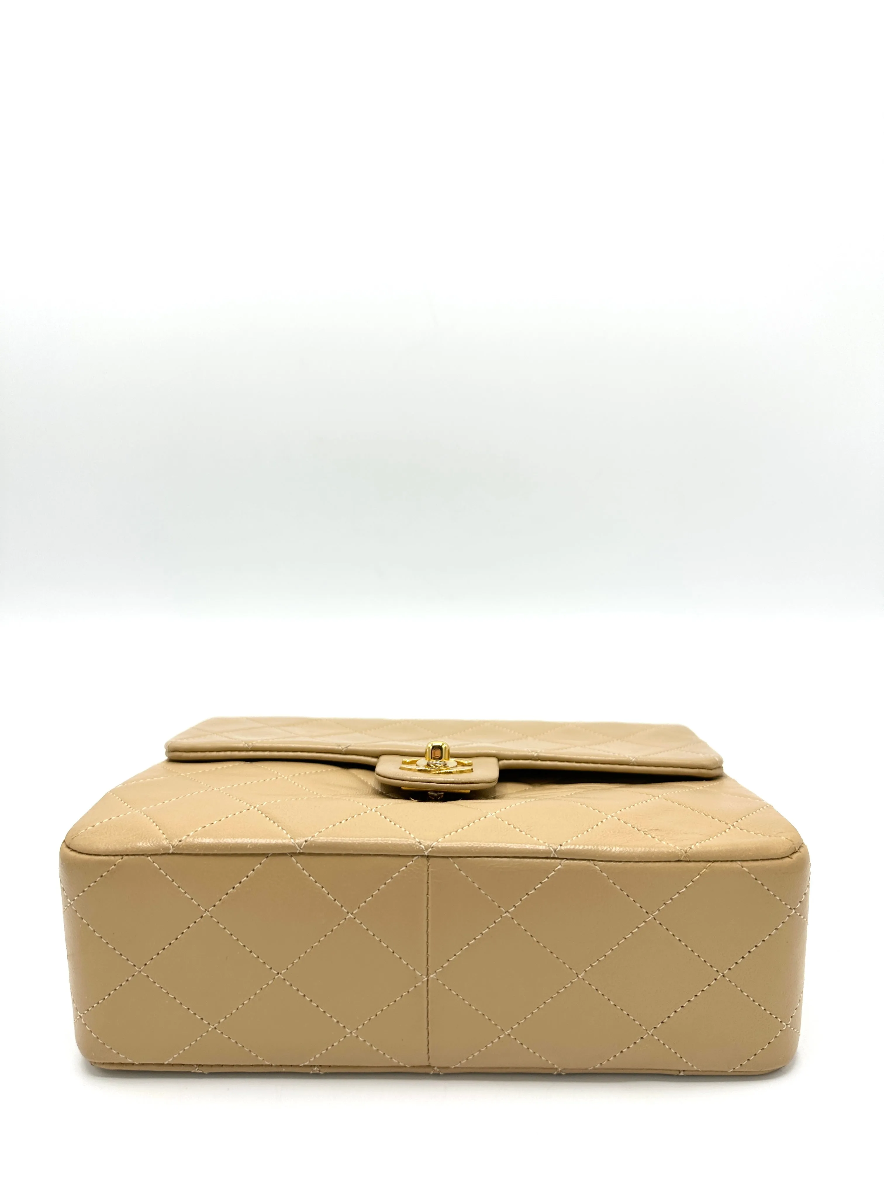 24k Beige Quilted Small Square Flap