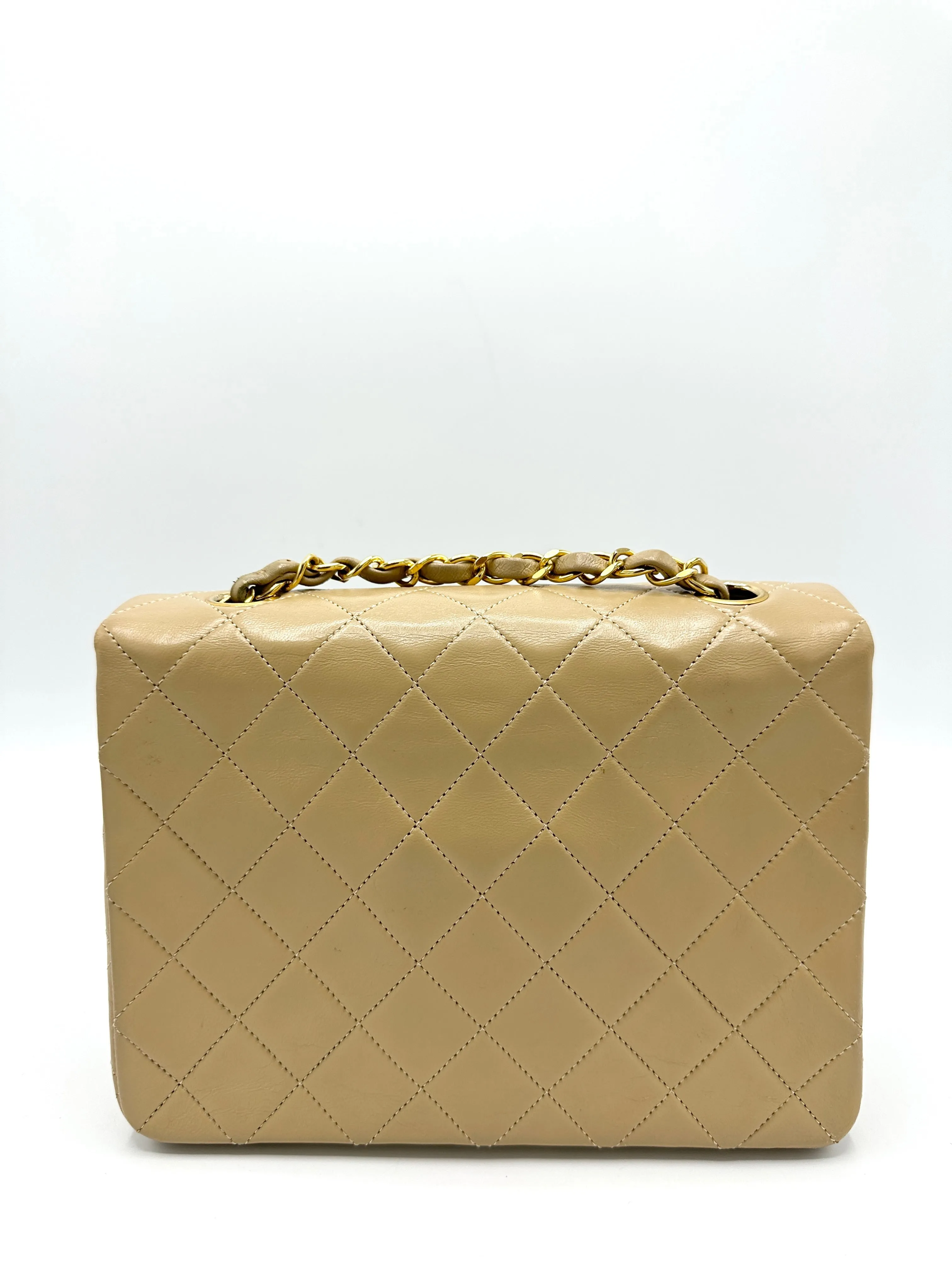 24k Beige Quilted Small Square Flap