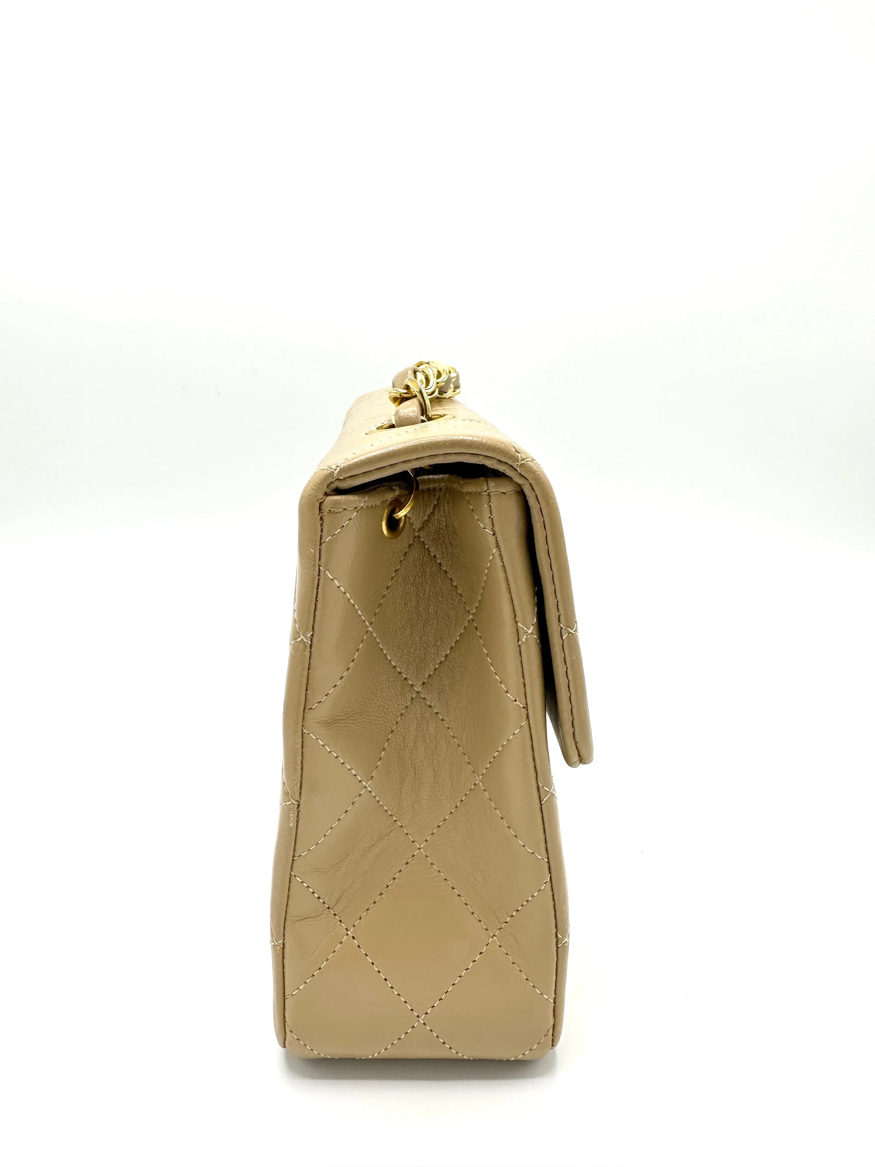 24k Beige Quilted Small Square Flap