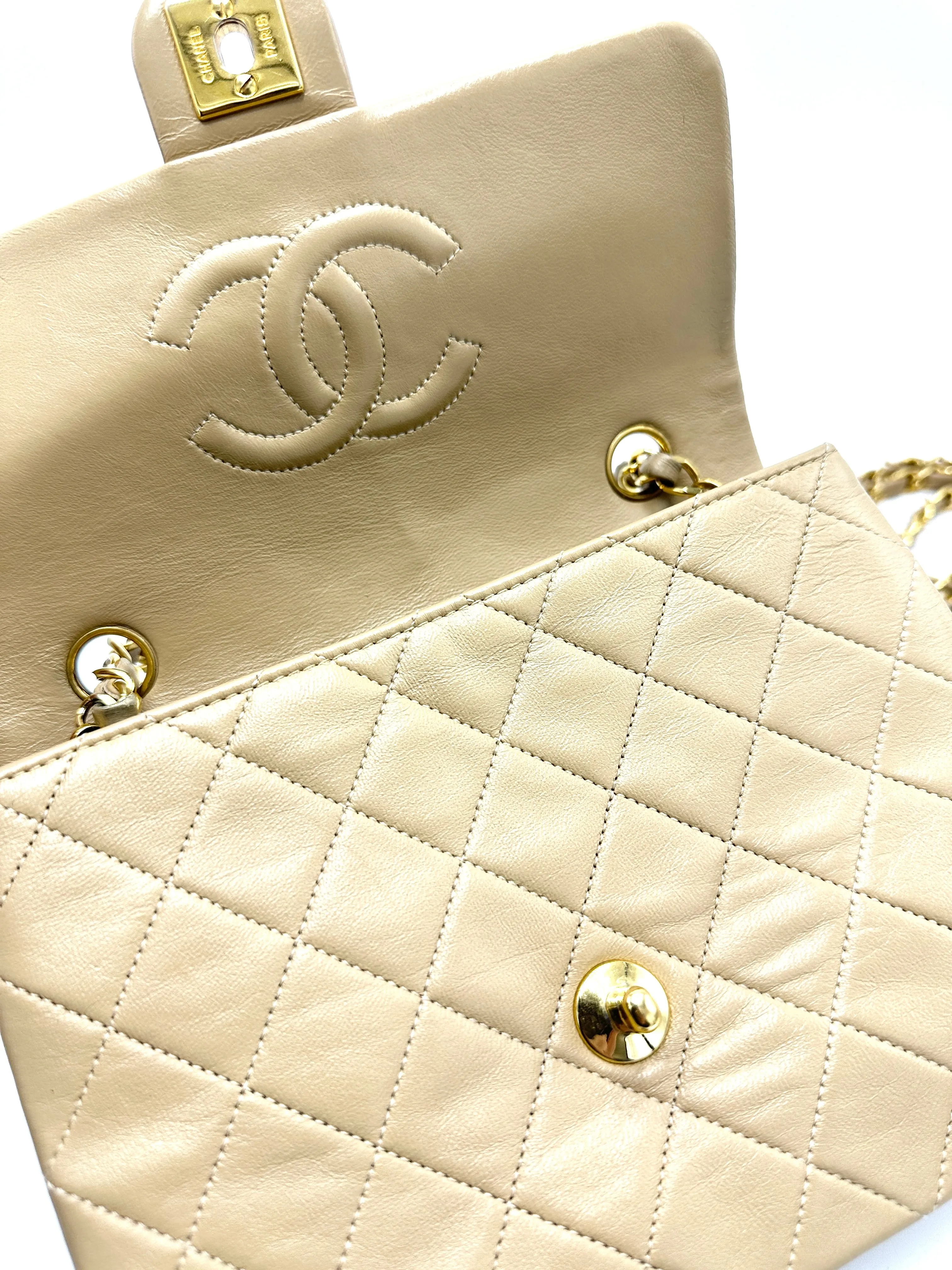 24k Beige Quilted Small Square Flap