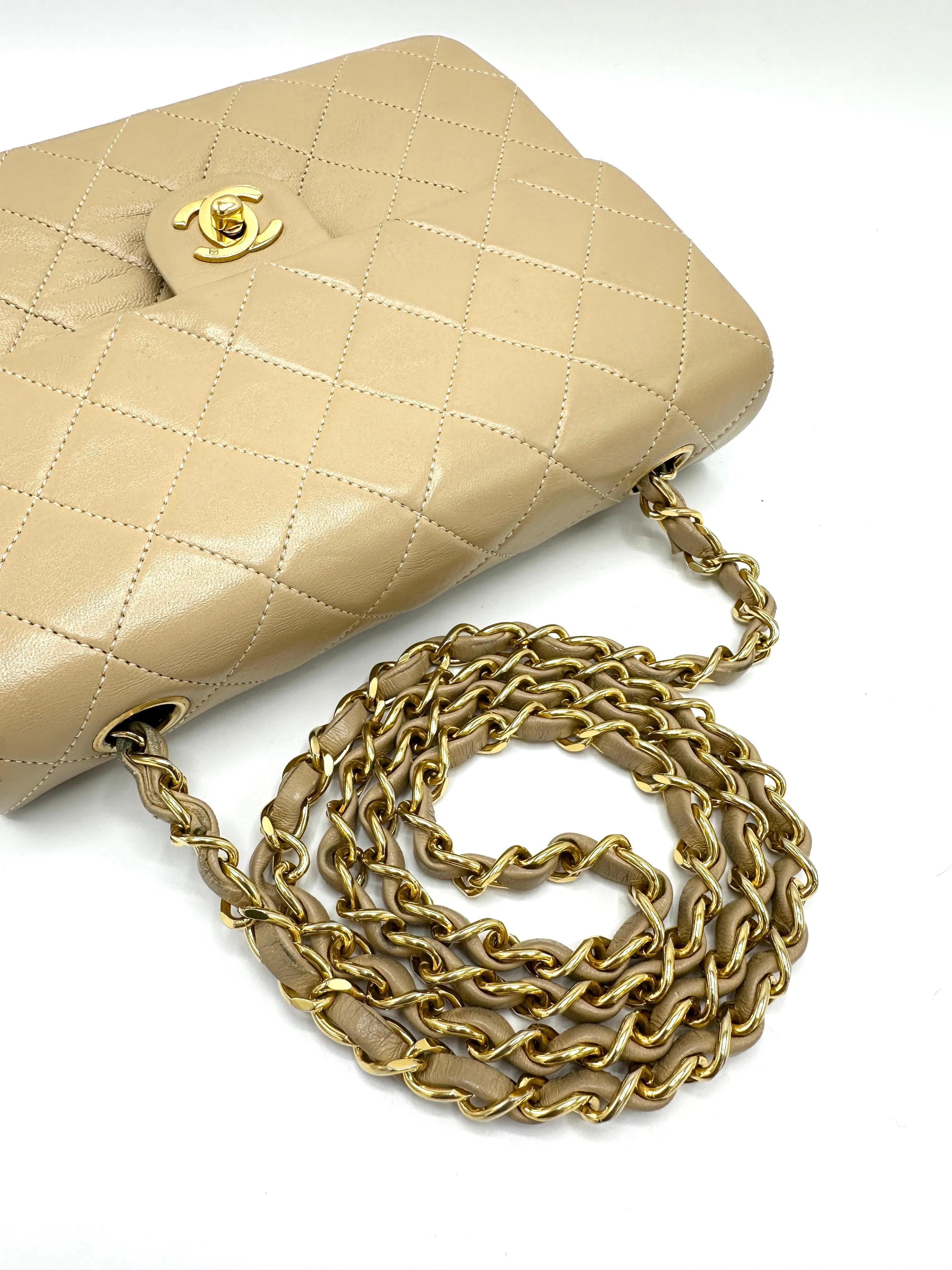 24k Beige Quilted Small Square Flap