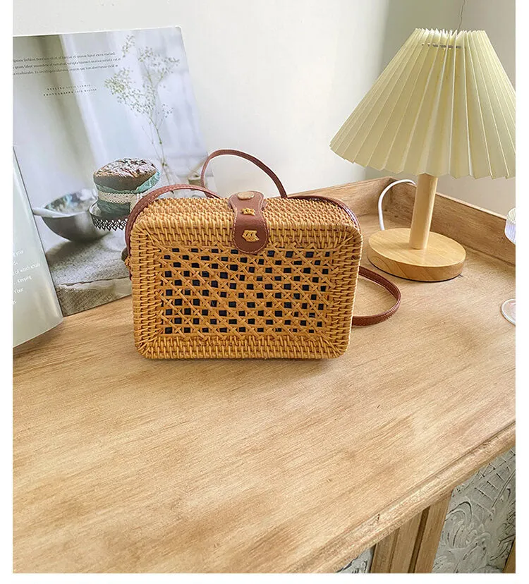 Bali Square Rattan Crossbody Bag-Showtown
