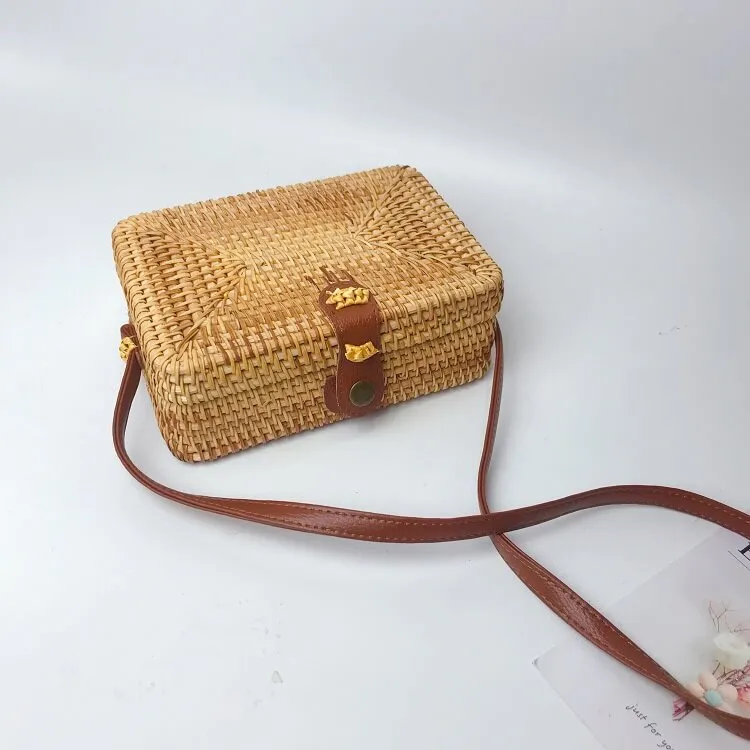 Bali Square Rattan Crossbody Bag-Showtown