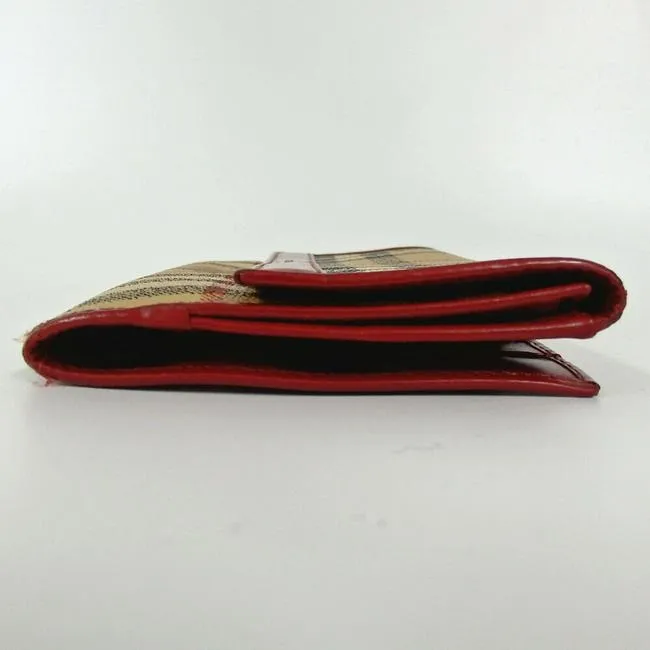 Burberry Nova Check Plaid Red Leather Wallet