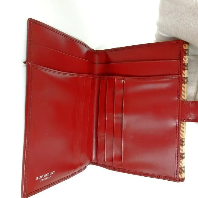 Burberry Nova Check Plaid Red Leather Wallet