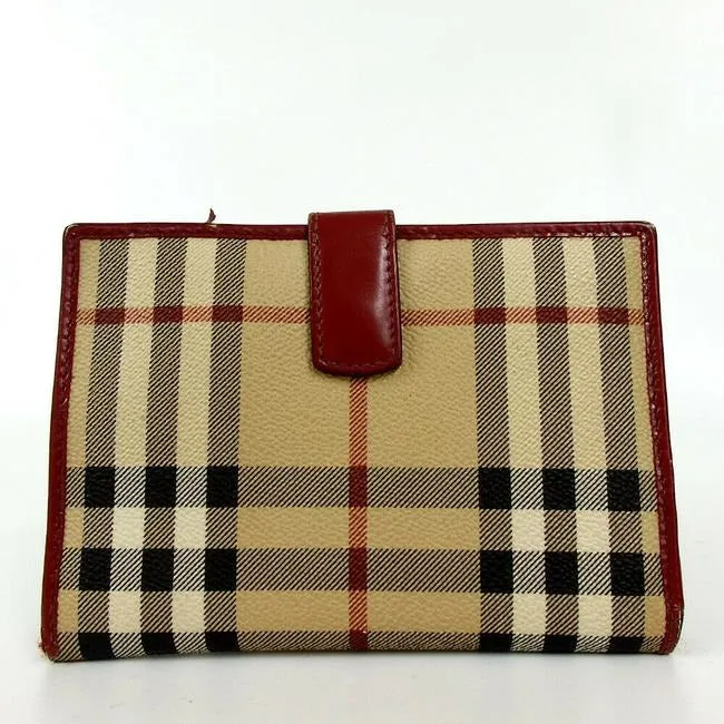 Burberry Nova Check Plaid Red Leather Wallet