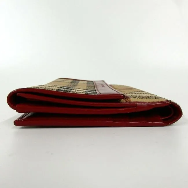 Burberry Nova Check Plaid Red Leather Wallet
