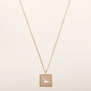 CHANEL 2002 Made Rhinestone No.5 Square Necklace Pink
