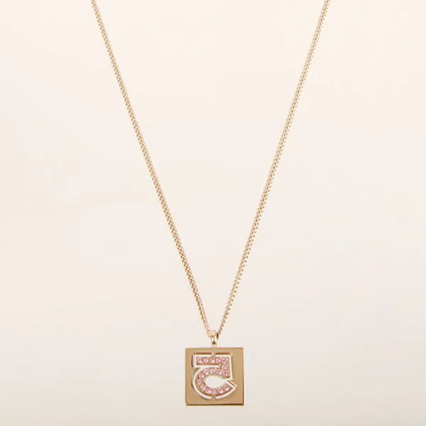CHANEL 2002 Made Rhinestone No.5 Square Necklace Pink