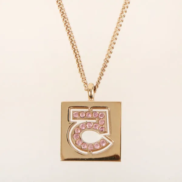 CHANEL 2002 Made Rhinestone No.5 Square Necklace Pink