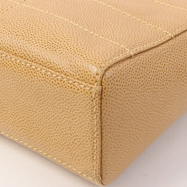 Chanel Around 2001 Made Caviar Skin Square Turn-Lock Chocolate Bar Shoulder Bag Beige