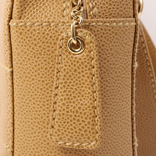Chanel Around 2001 Made Caviar Skin Square Turn-Lock Chocolate Bar Shoulder Bag Beige