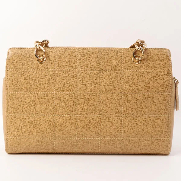 Chanel Around 2001 Made Caviar Skin Square Turn-Lock Chocolate Bar Shoulder Bag Beige