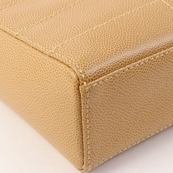 Chanel Around 2001 Made Caviar Skin Square Turn-Lock Chocolate Bar Shoulder Bag Beige