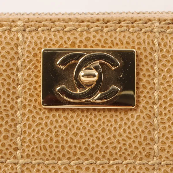 Chanel Around 2001 Made Caviar Skin Square Turn-Lock Chocolate Bar Shoulder Bag Beige