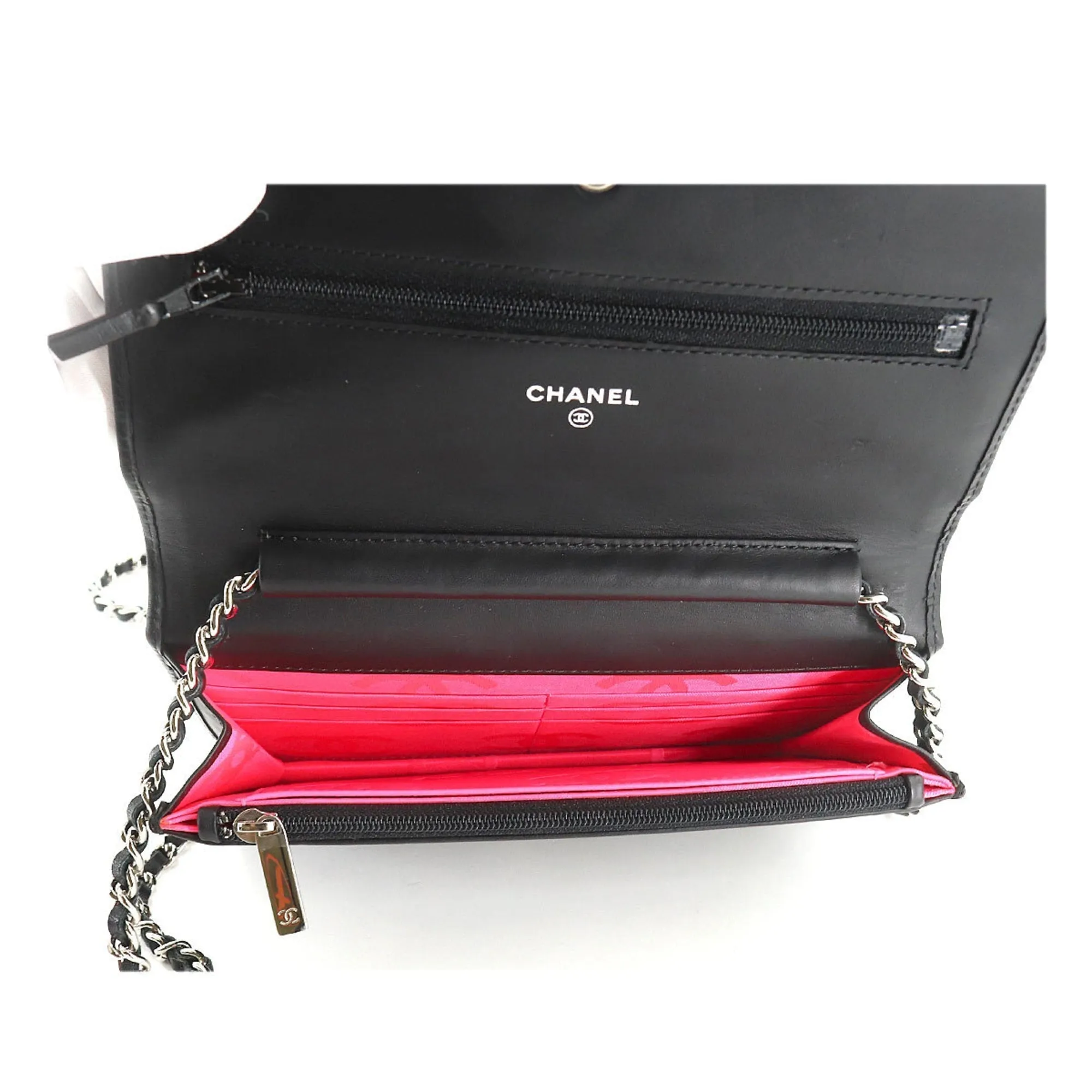 CHANEL cambon line chain wallet folio long leather enamel black silver metal fittings A46646 Cambon Line Chain Wallet
