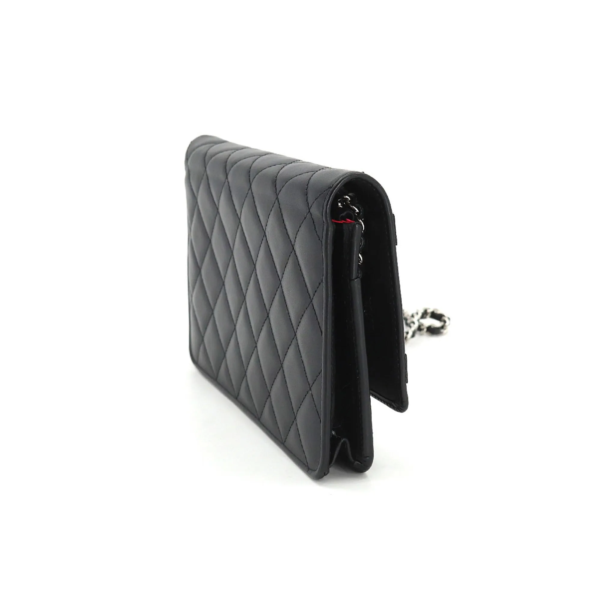 CHANEL cambon line chain wallet folio long leather enamel black silver metal fittings A46646 Cambon Line Chain Wallet