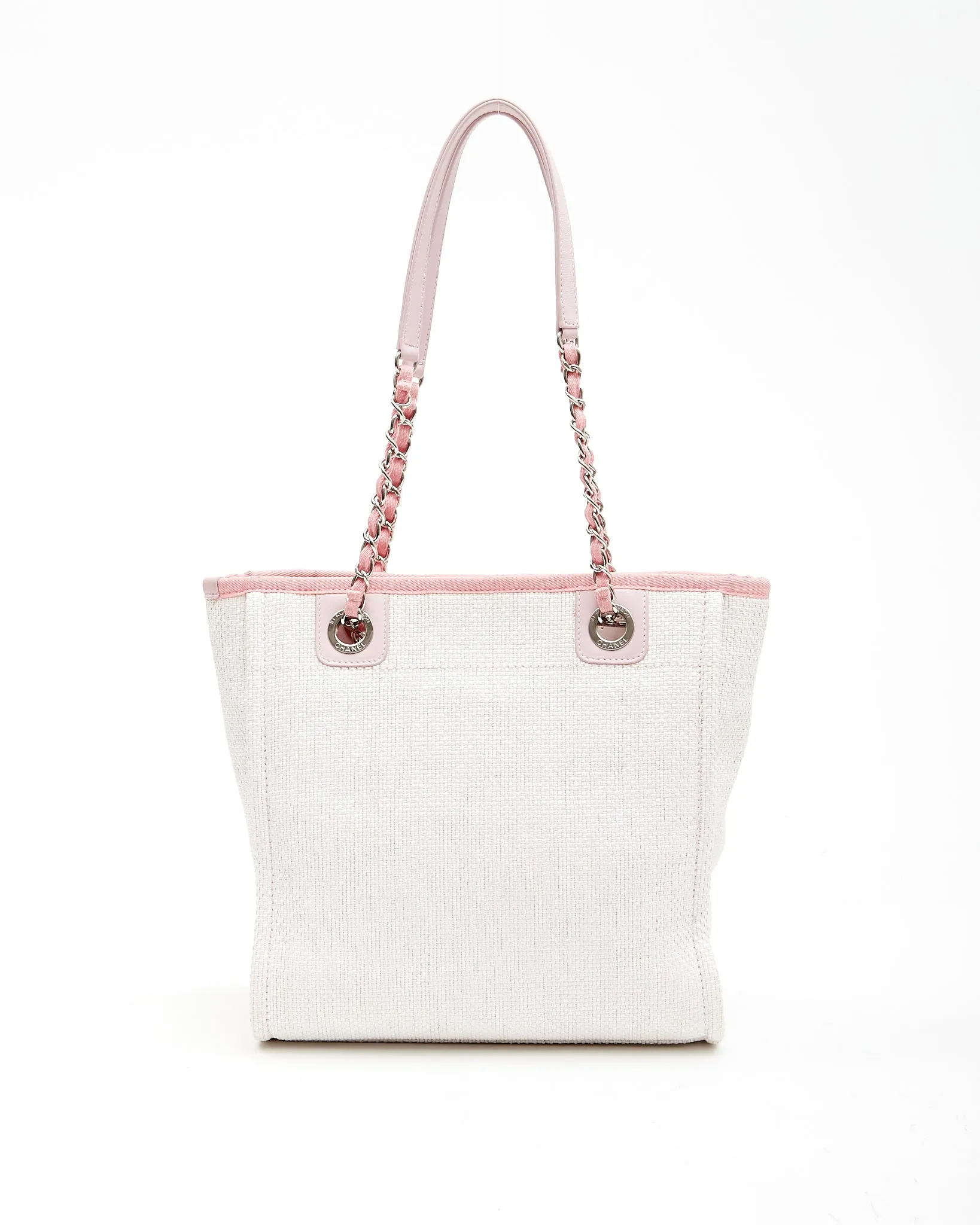 Chanel Cream & Pink Canvas Small Deauville Small Tote Bag