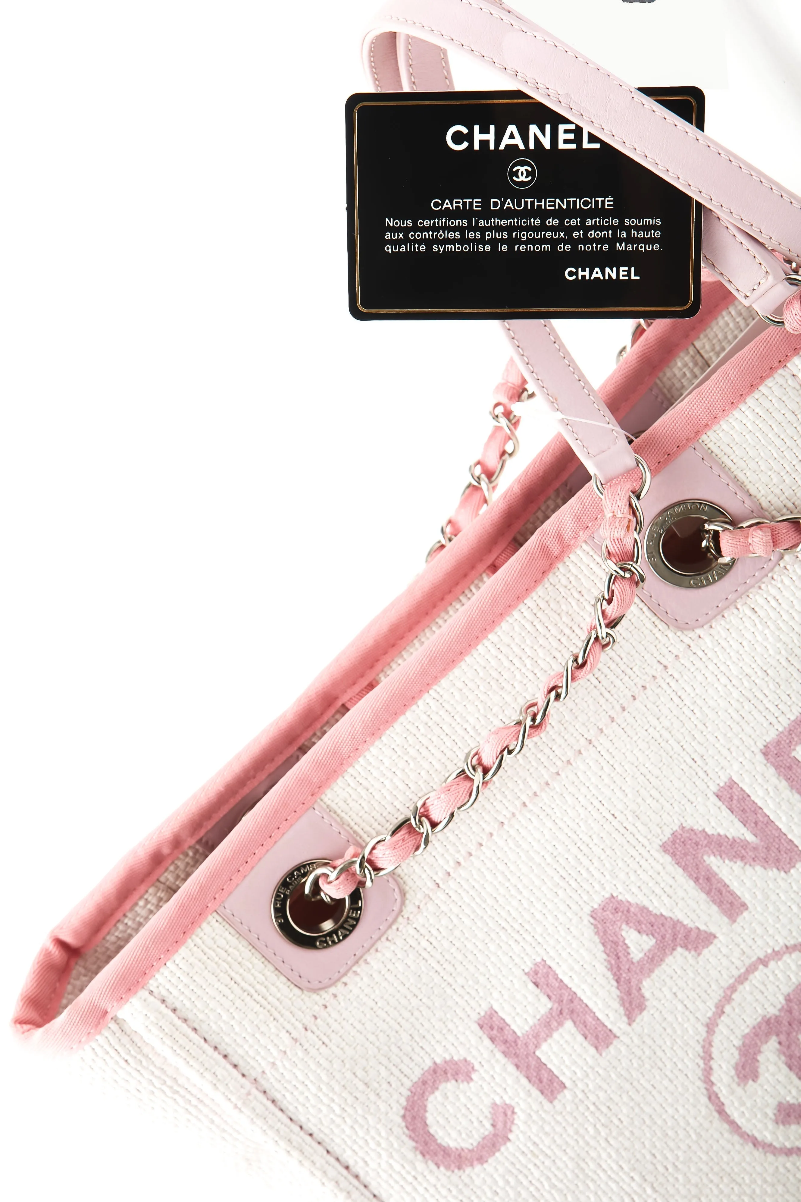 Chanel Cream & Pink Canvas Small Deauville Small Tote Bag