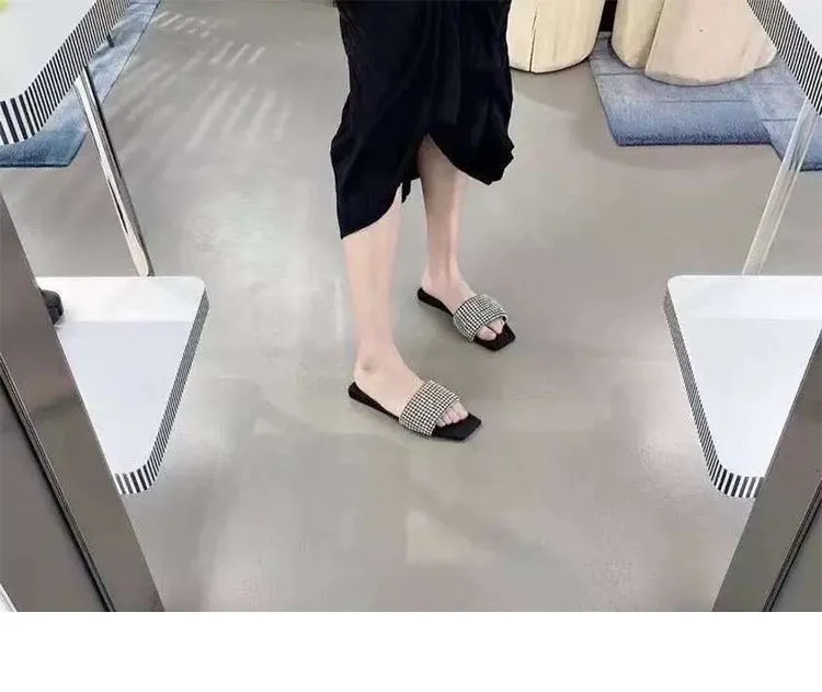 Diamond Fashion Square Toe Slippers for Women