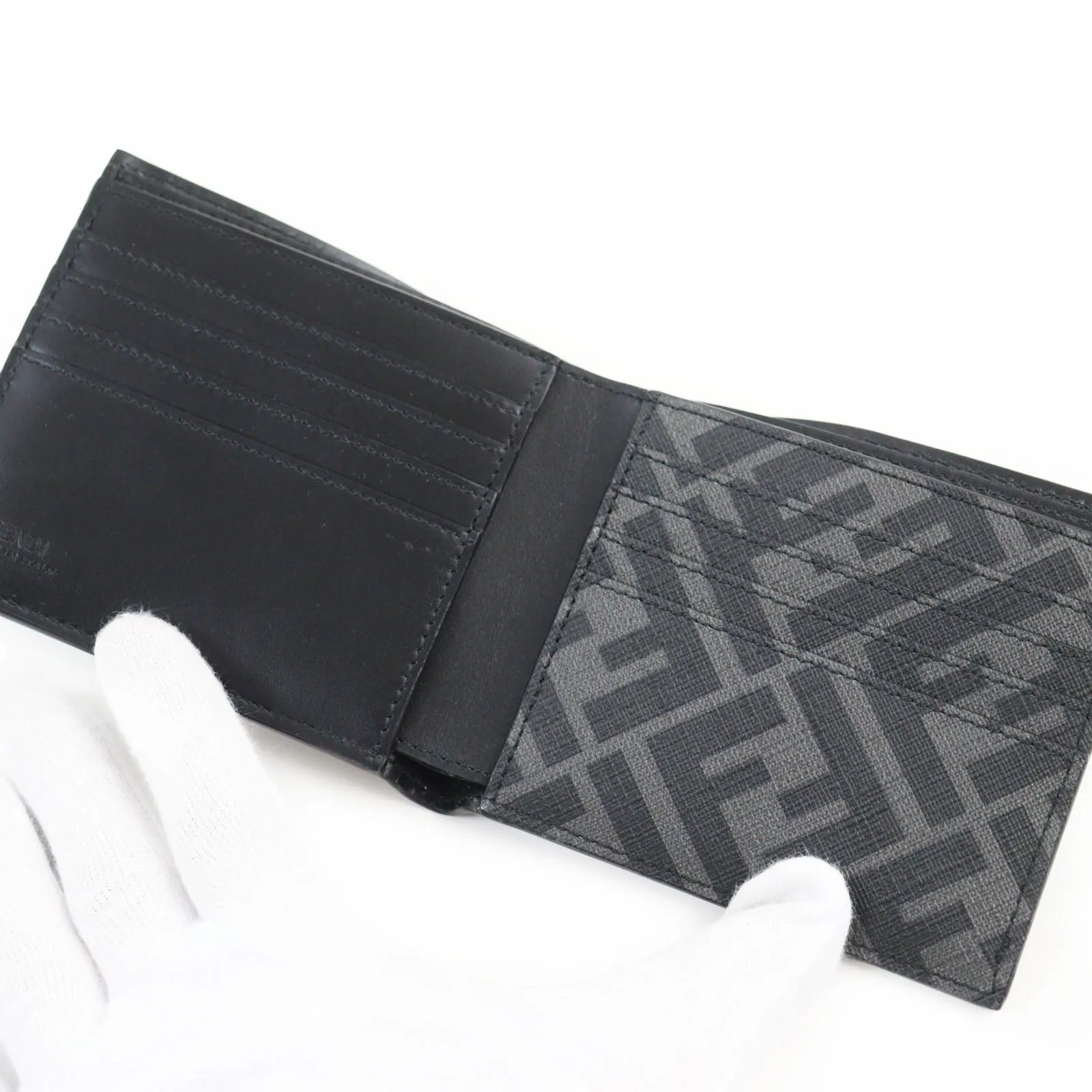 Fendi FF Logo Leather Bifold Wallet Black