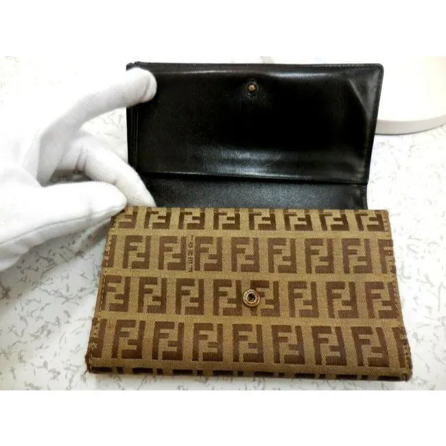 Fendi Tobacco Zucca Print Zucchino Trifold Wallet