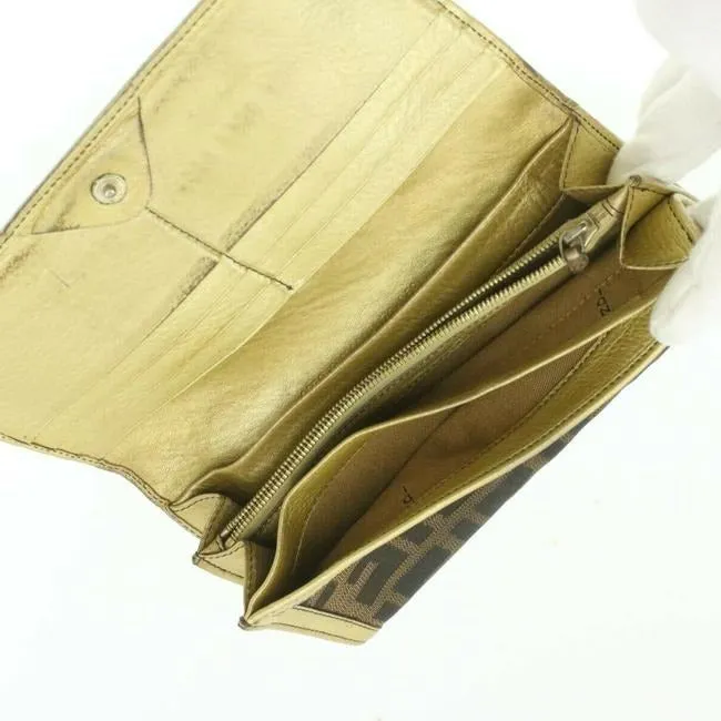 Fendi Zucca Print Gold Leather Vintage Wallet
