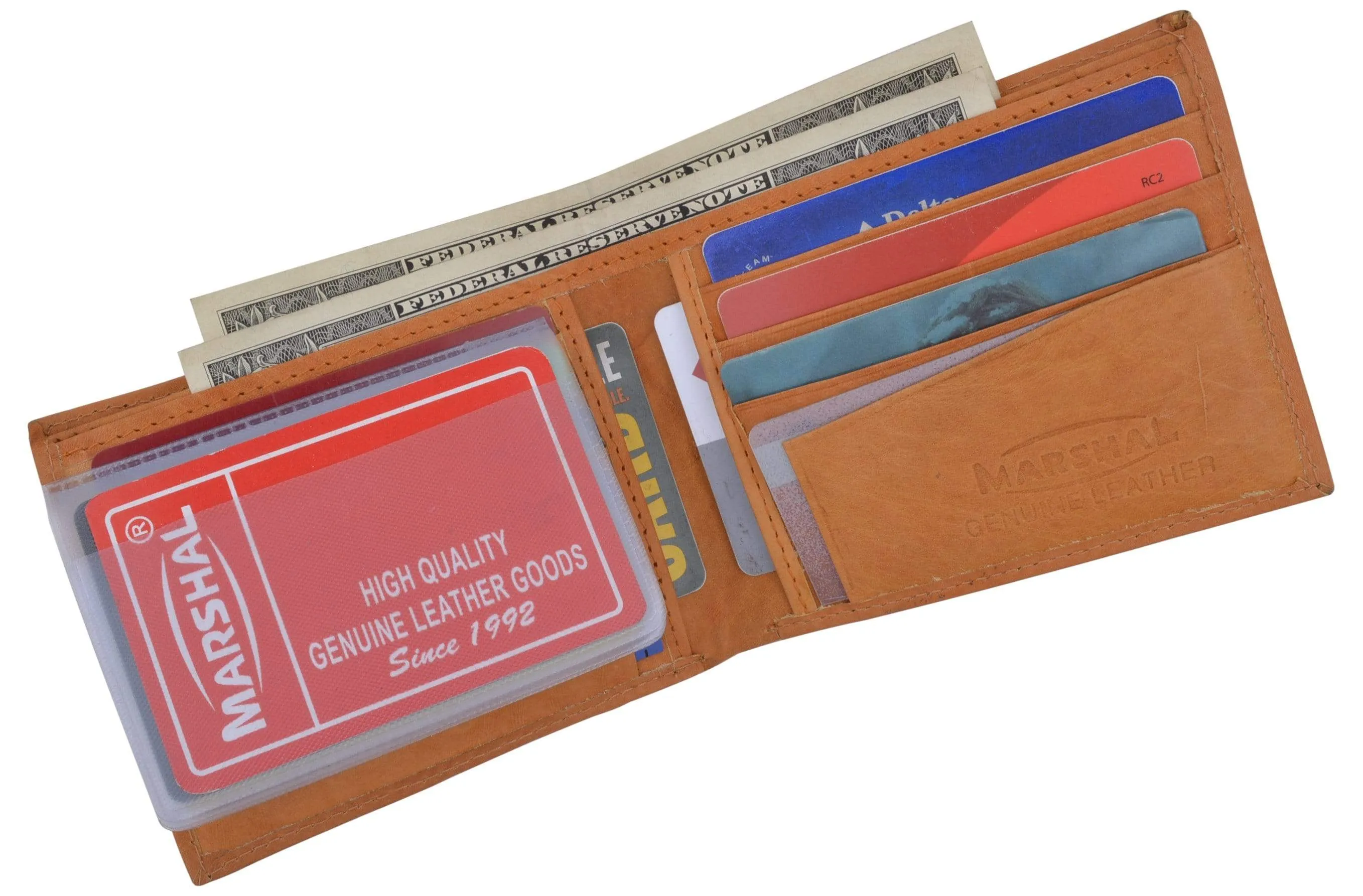 Genuine Leather Mens Bifold Slim Wallet Credit Card Holder 1308 CF
