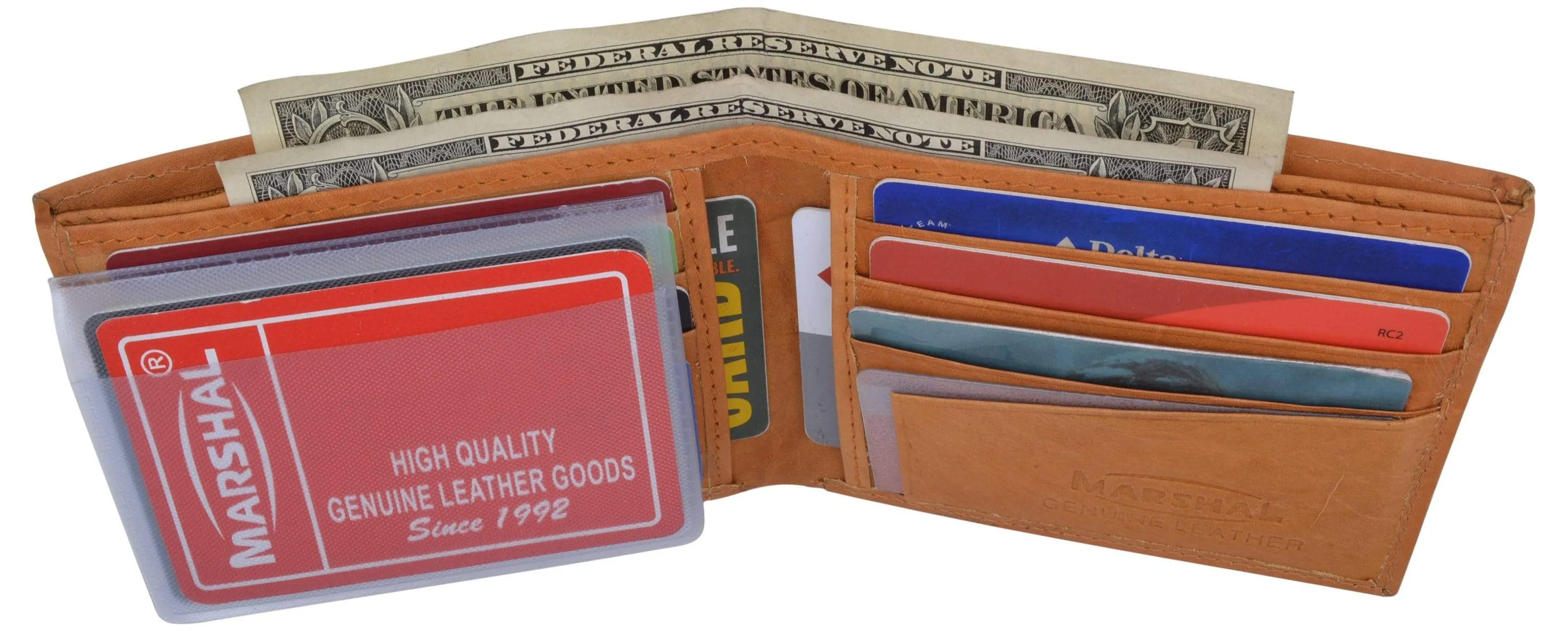 Genuine Leather Mens Bifold Slim Wallet Credit Card Holder 1308 CF