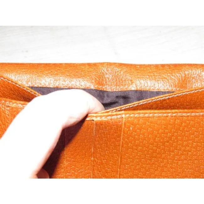 Gucci Brown Large G Logo Print Canvas And Orange Brown Leather Vintage Wallet
