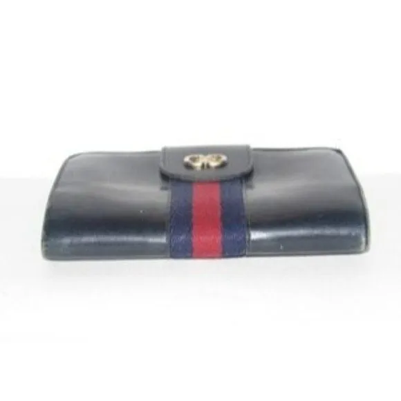 Gucci Navy Blue Leather with Red and Navy Sherry
