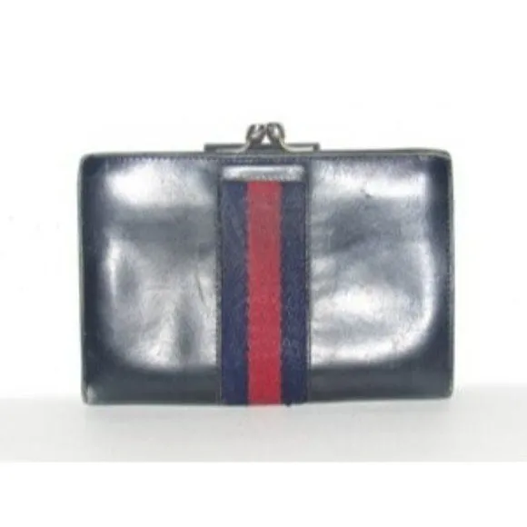Gucci Navy Blue Leather with Red and Navy Sherry