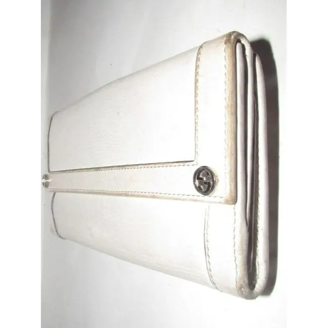 Gucci White Leather With Chrome Accents Vintage Wallet