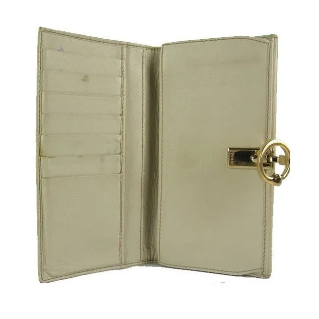 Gucci White Leather With Gold G Hinge Closure Vintage Wallet