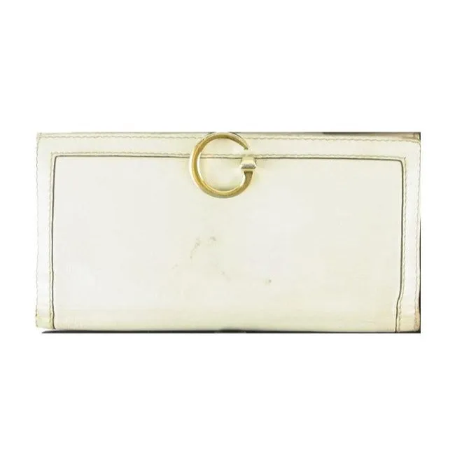 Gucci White Leather With Gold G Hinge Closure Vintage Wallet