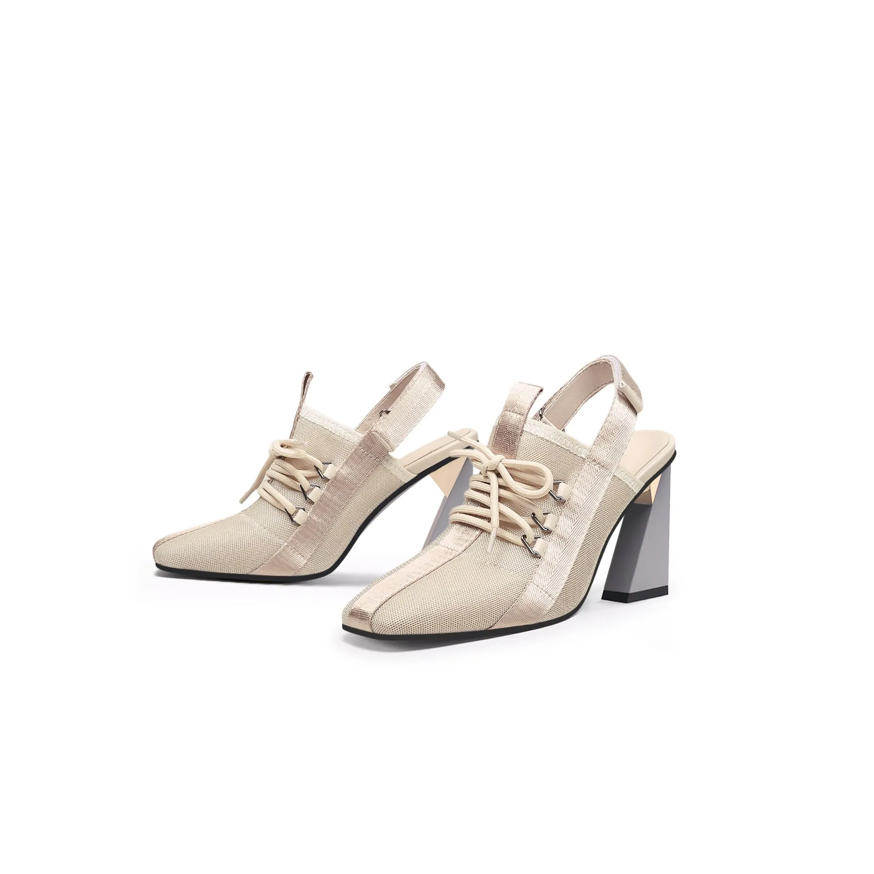 Lace Up Slingback High Heel Mules