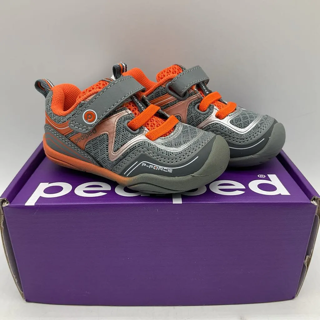 Size 4-4.5: Pediped FORCE/GRAY ORANGE Velcro SNEAKERS Vegan Shoes NEW