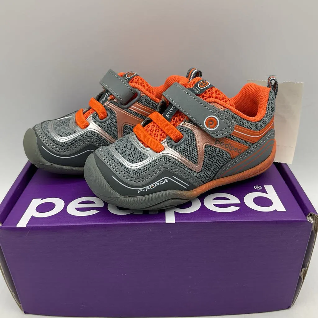 Size 4-4.5: Pediped FORCE/GRAY ORANGE Velcro SNEAKERS Vegan Shoes NEW