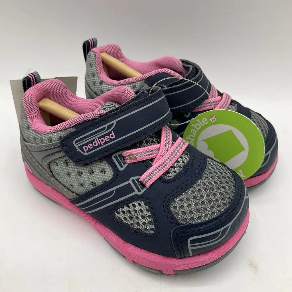 Size 5: Pediped Mars/NAVY PINK SPORT SNEAKERS Velcro Shoes NEW
