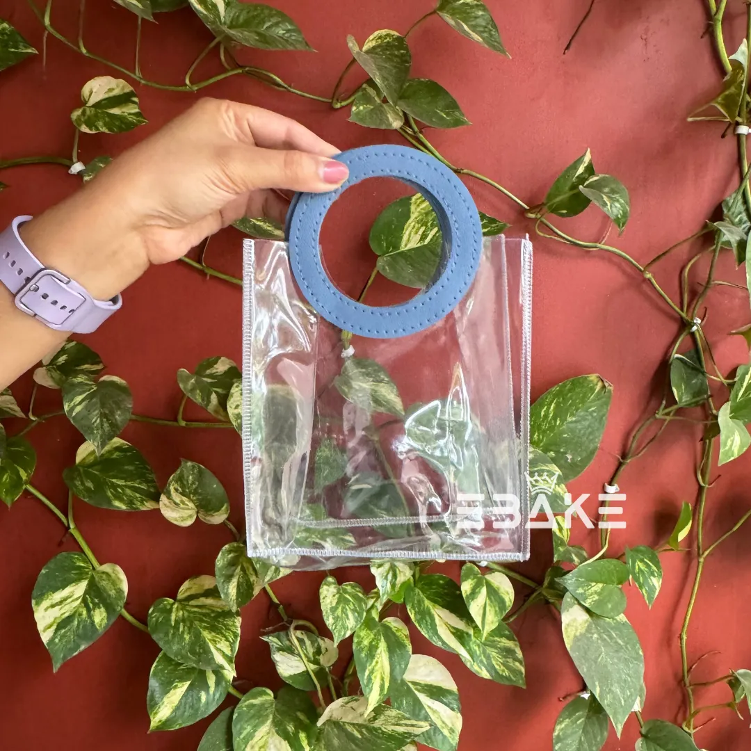 Small Transparent PVC Hamper Bag/Goodie Bag (17x15x8.5 cm) Powder Blue Round Handle - Single Piece