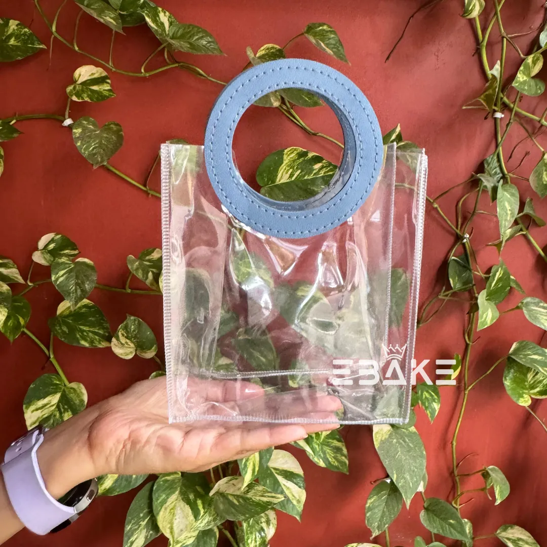 Small Transparent PVC Hamper Bag/Goodie Bag (17x15x8.5 cm) Powder Blue Round Handle - Single Piece