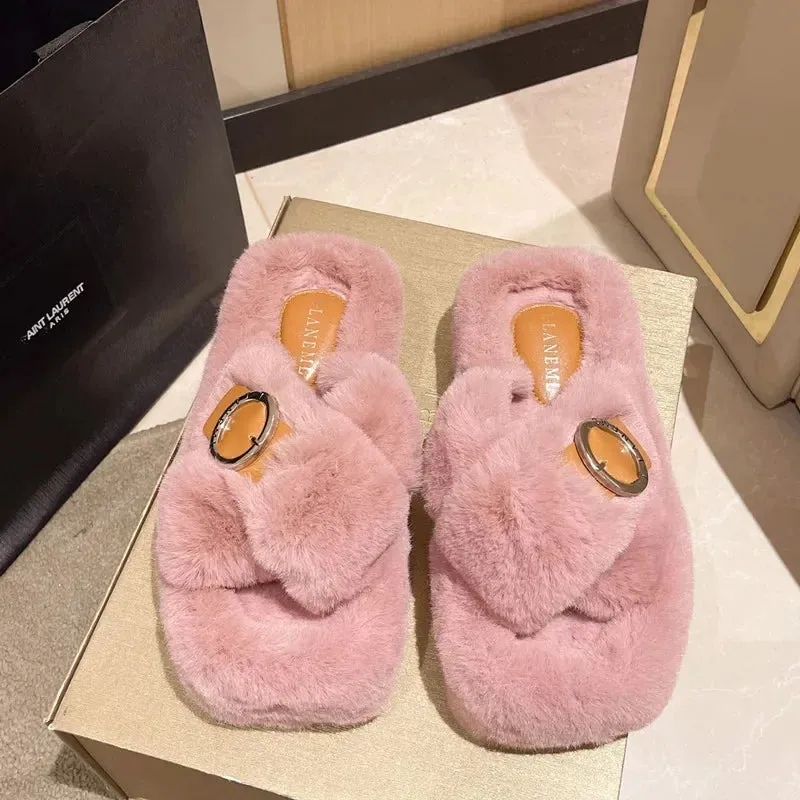 Women's Fashion Criss Cross Fur Slippers
