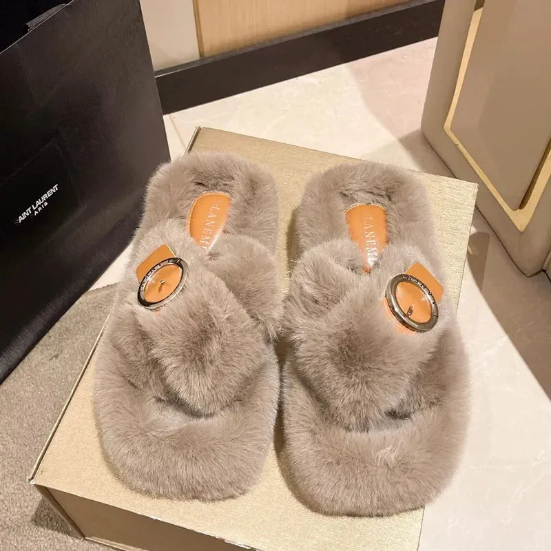 Women's Fashion Criss Cross Fur Slippers